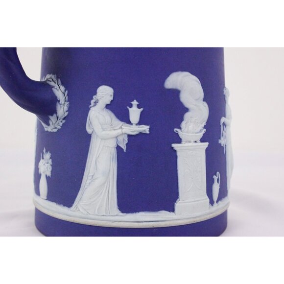 Victorian Wedgwood Jasperware trojan jug 6.5”, 1896 cobalt blue cider pitcher - Picture 5 of 10